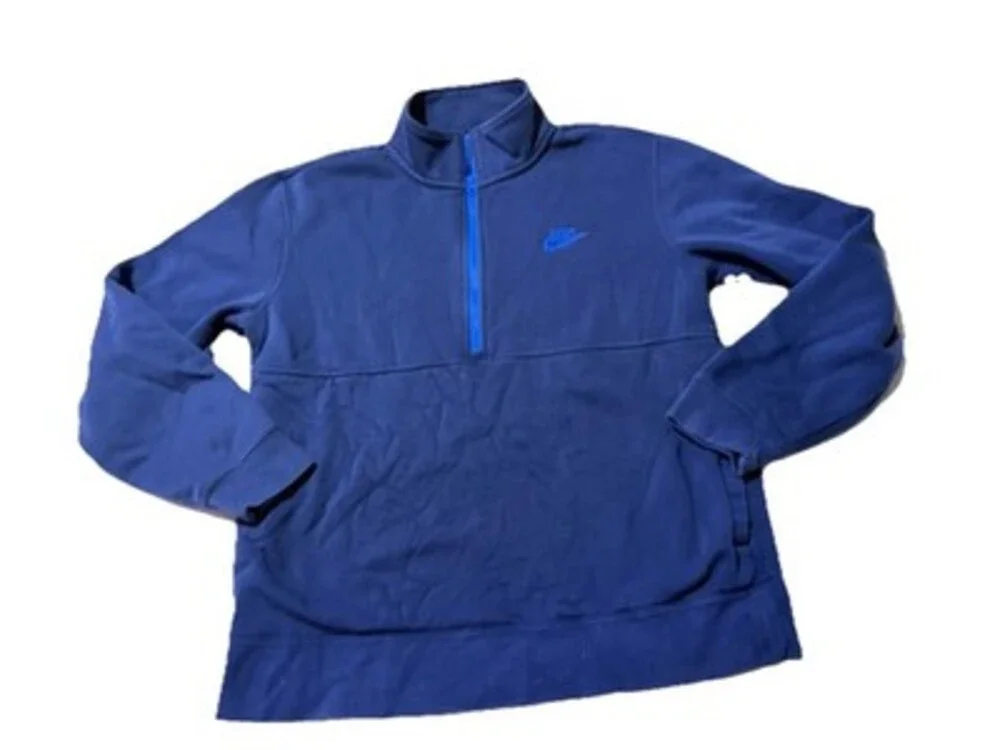 Nike Men's Blue 1/2 Zip Pullover, Front pocket fleece M DD4732-410
